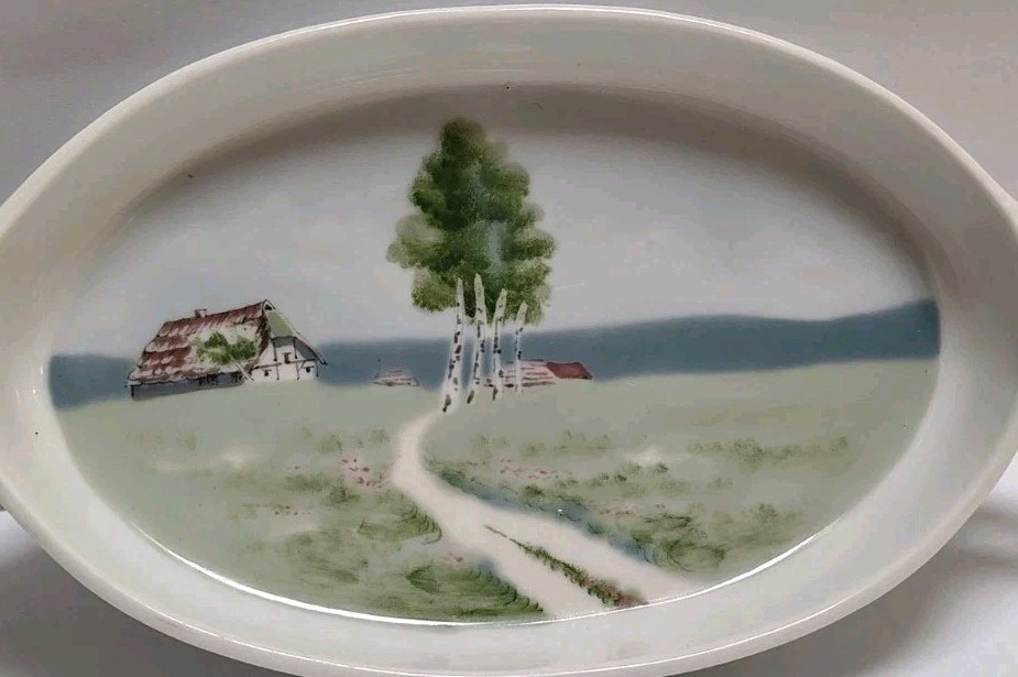 Antique Metzler & Ortloff Art Nouveau Handled Penny Plate Low Bowl Hand Painted