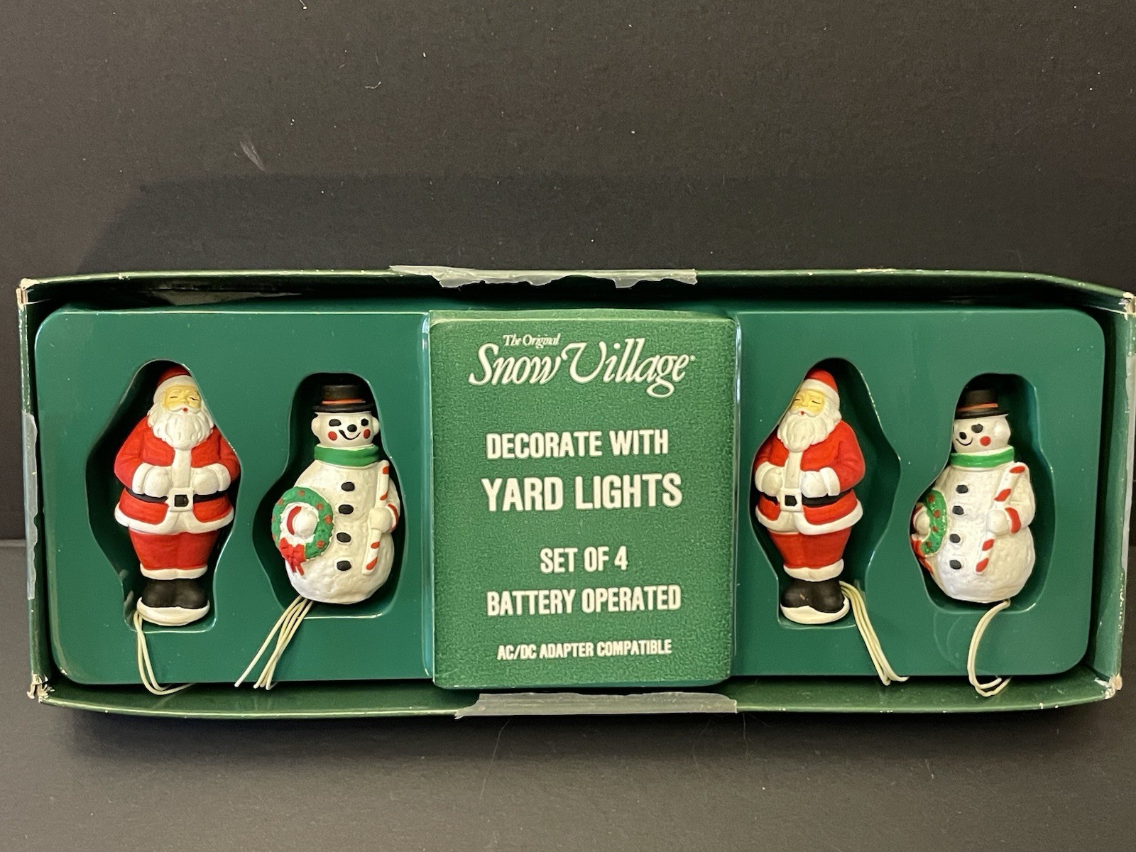 VTG Dept 56 Snow Village 4 Santa Snowman Yard Lights in orig box #5416-0