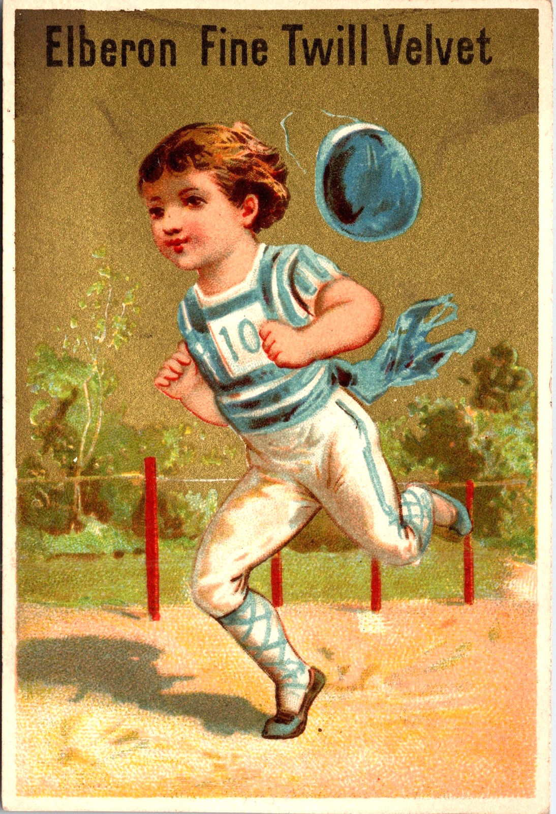 Vintage 1885 Calendar Victorian Adorable Runner Boy  Elberon Velvet Trade Card