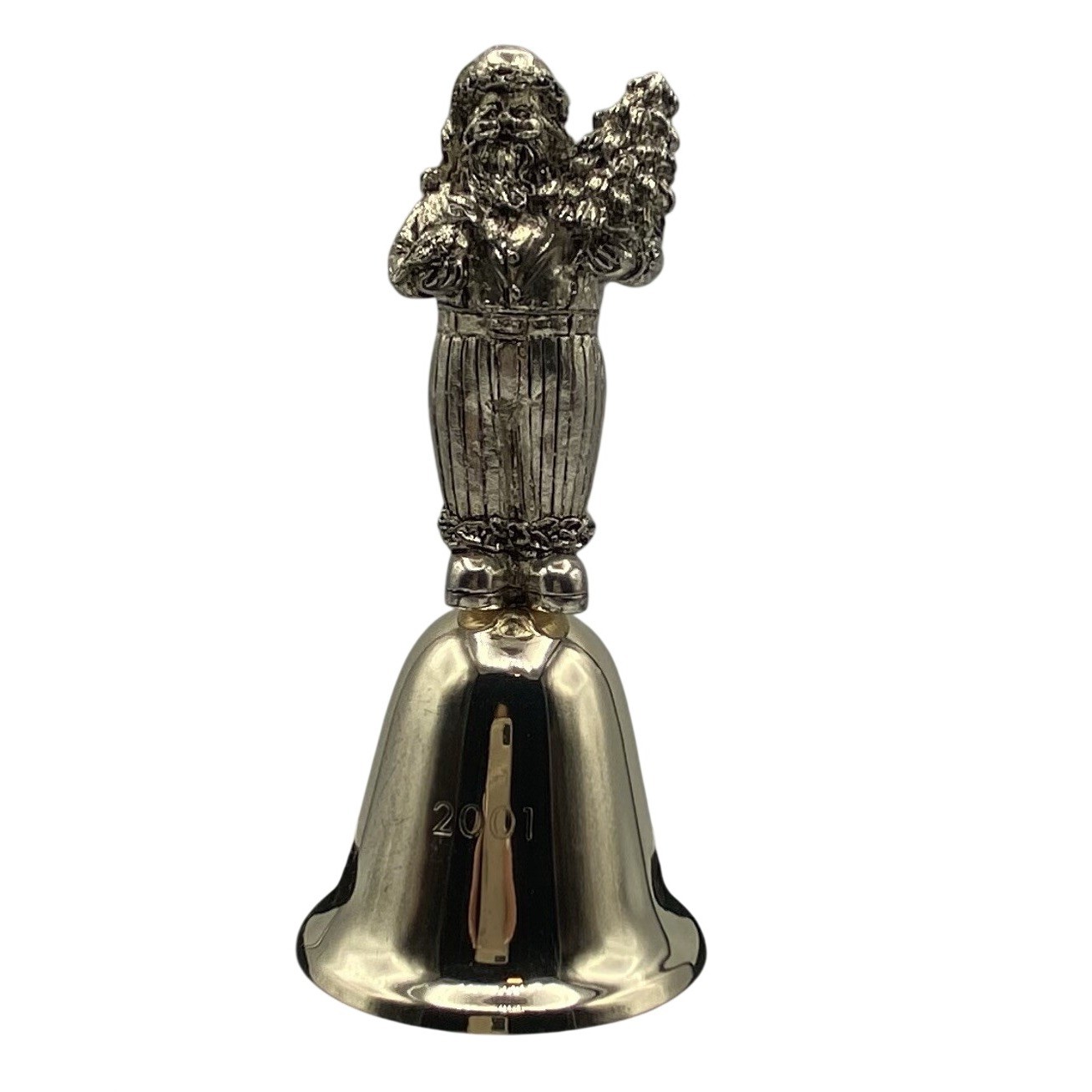 Vintage Christmas Santa Claus Silverplate Bell Dated 2001 with Velvet Box
