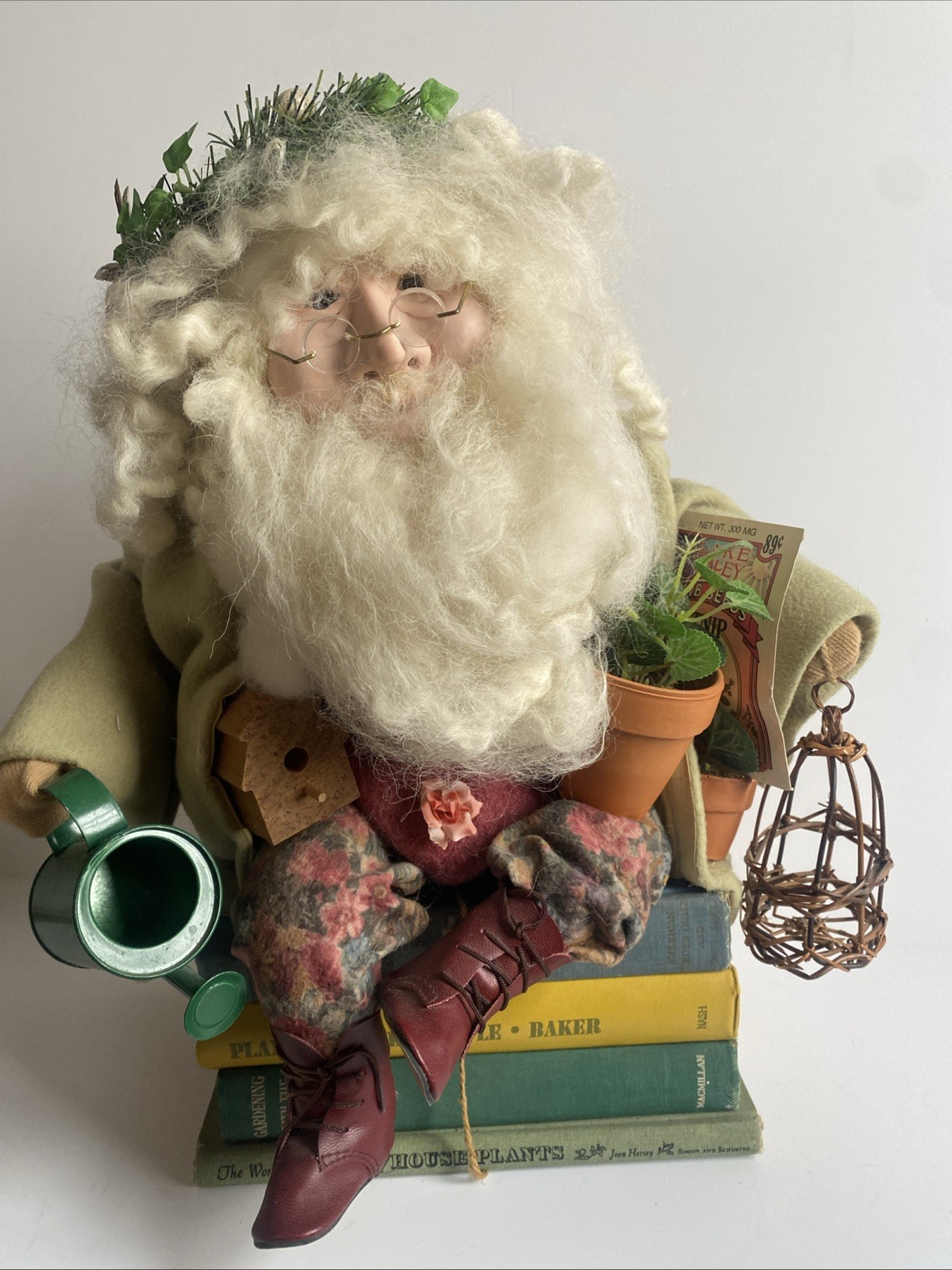 Vtg OOAK 1994 Melissa Menzer Folk Art Gardening Santa Doll Christmas Figure Vtg OOAK 1994 Melissa Menzer Folk Art Gardening Santa Doll Christmas Figure