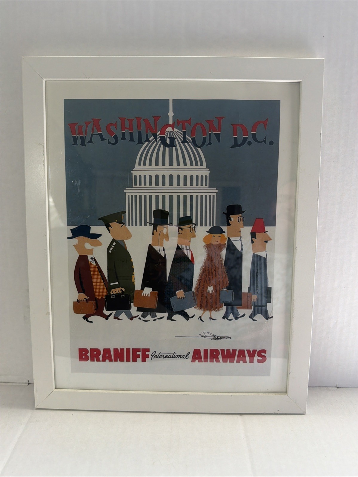 vintage cartoon Braniff int Airways artwork picture framed 12x15