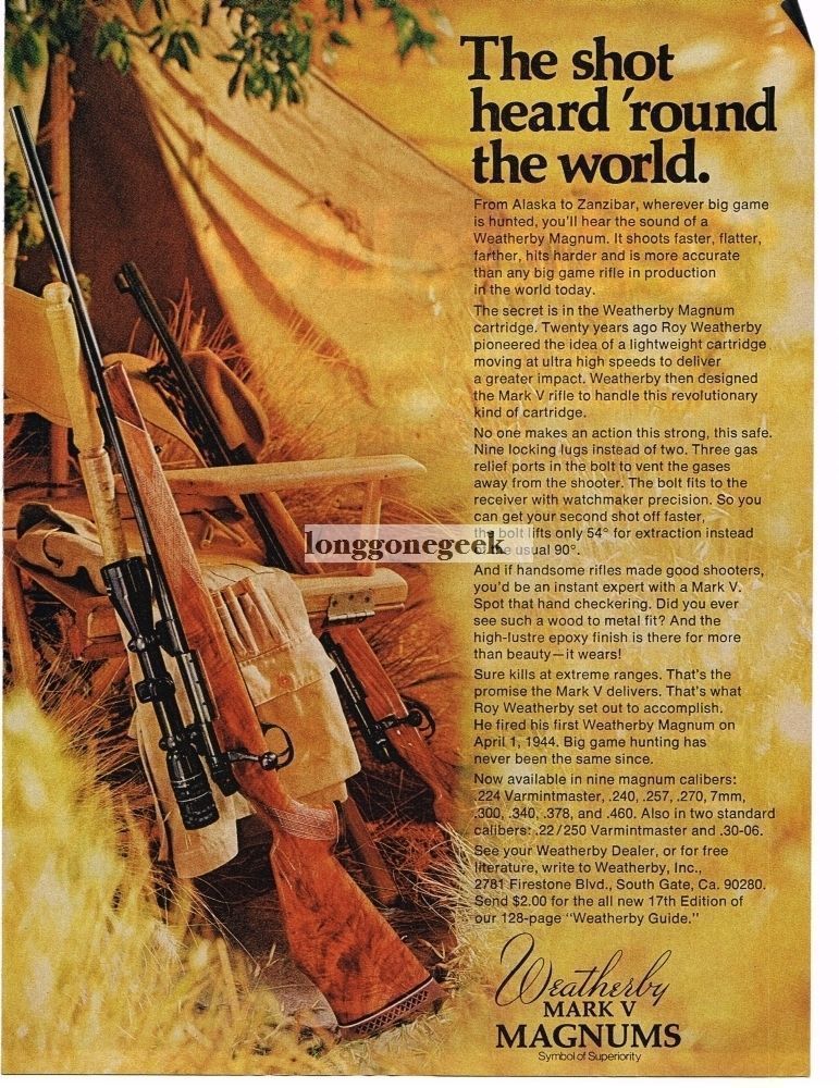 1974 Weatherby Mark V Magnum Deer Rifles art Vintage Ad 