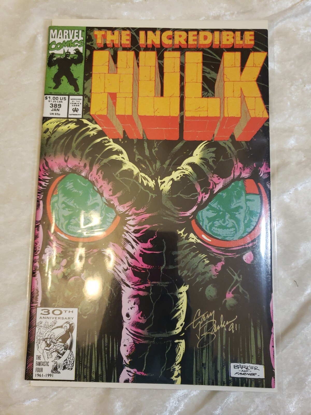 Incredible Hulk #389 signed by Gary Barker Man-Thing App (1992)