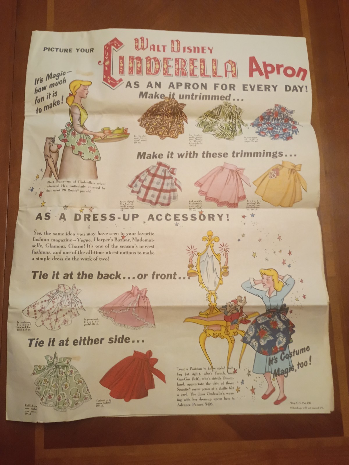 Vintage 1950s Walt Disney Cinderella Apron Pattern J.C. Penney Promo Booklet Art