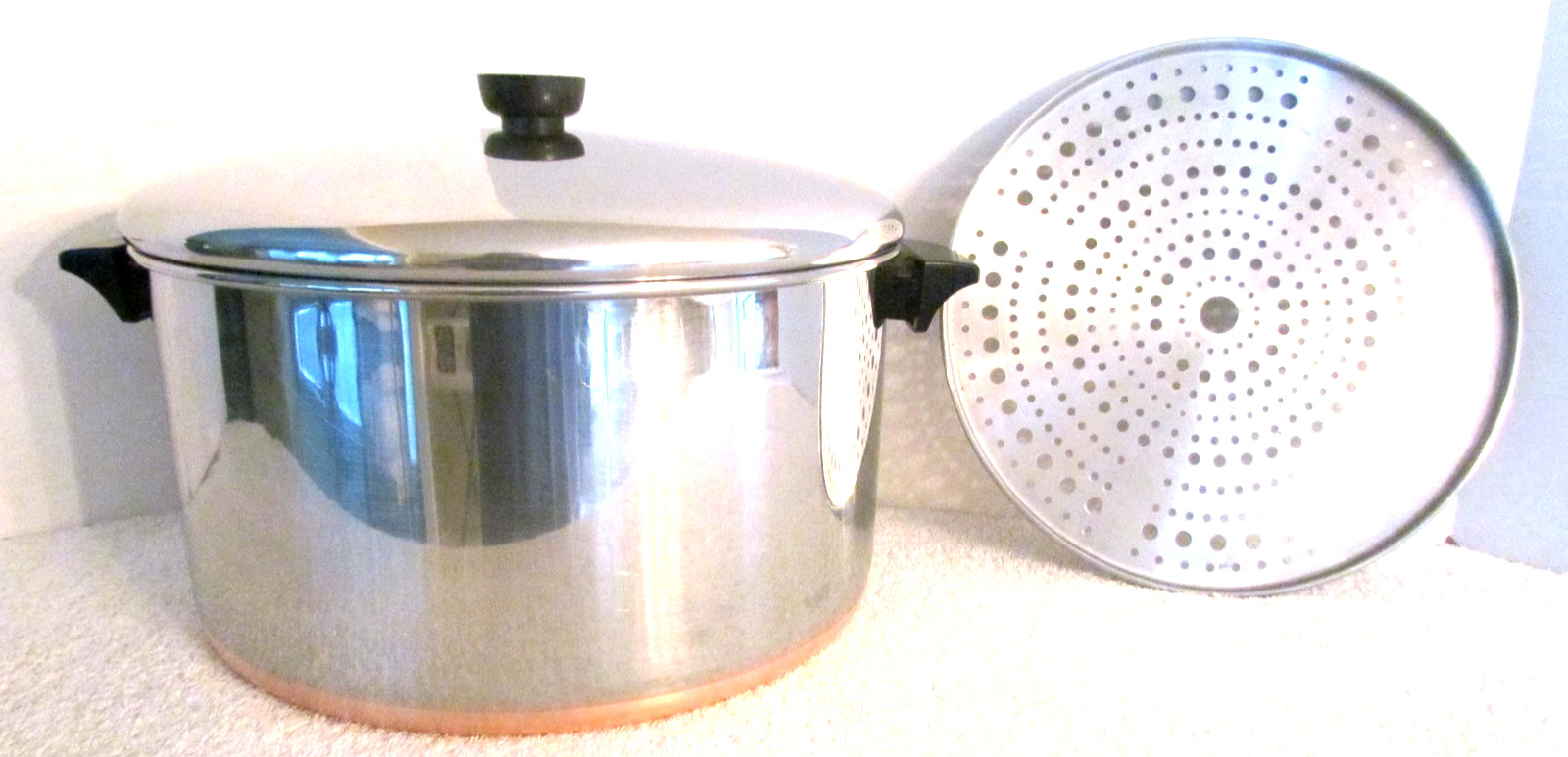 VINTAGE REVERE WARE 12 QT WIDE WITH COOKING RACK AND LID EXCELLENT VINTAGE REVERE WARE 12 QT WIDE WITH COOKING RACK AND LID EXCELLENT