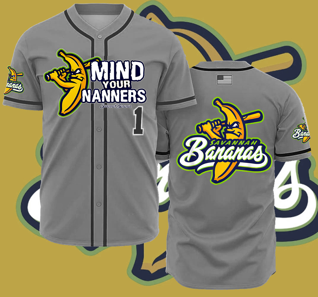 New Savannah Bananas Baseball Jersey Team AOP 3D Gray A45