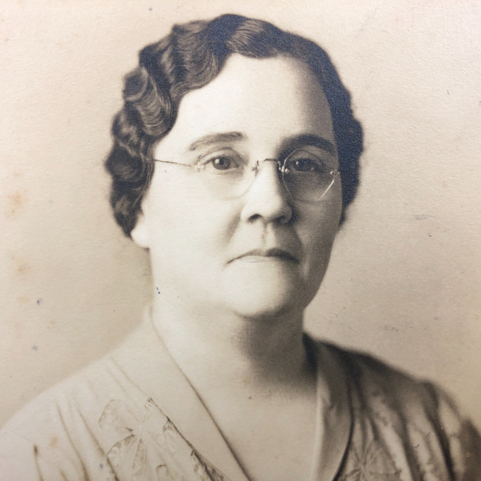 1920s Antique Photo Portrait Middle Aged Woman Wavy Hair Great Glasses Spectacle 1920s Antique Photo Portrait Middle Aged Woman Wavy Hair Great Glasses Spectacle