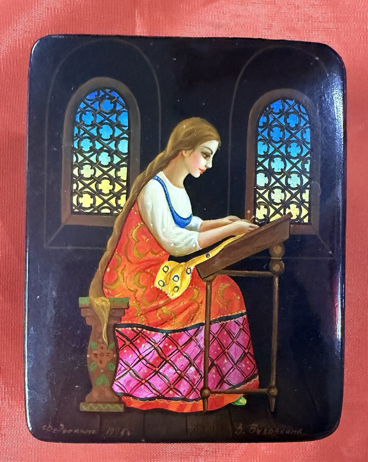 Rare Fedoskino Hand‑Painted Lacquer Box 3.5”X2.5”X1.5 Signed Box