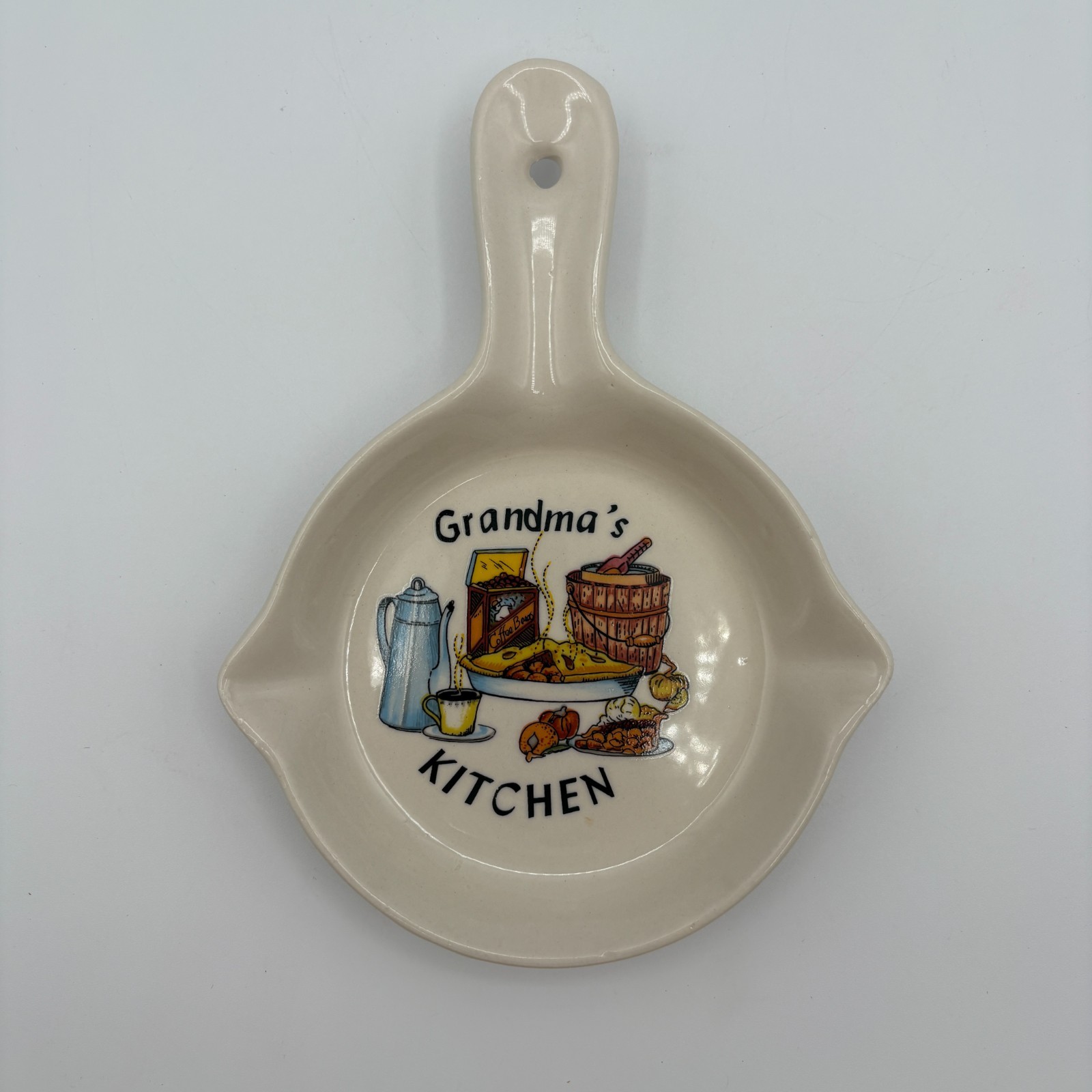 Vintage 1970s Ceramic Grandma’s Kitchen Frying Pan Spoon Rest Wall Hanging Japan Vintage 1970s Ceramic Grandma’s Kitchen Frying Pan Spoon Rest Wall Hanging Japan