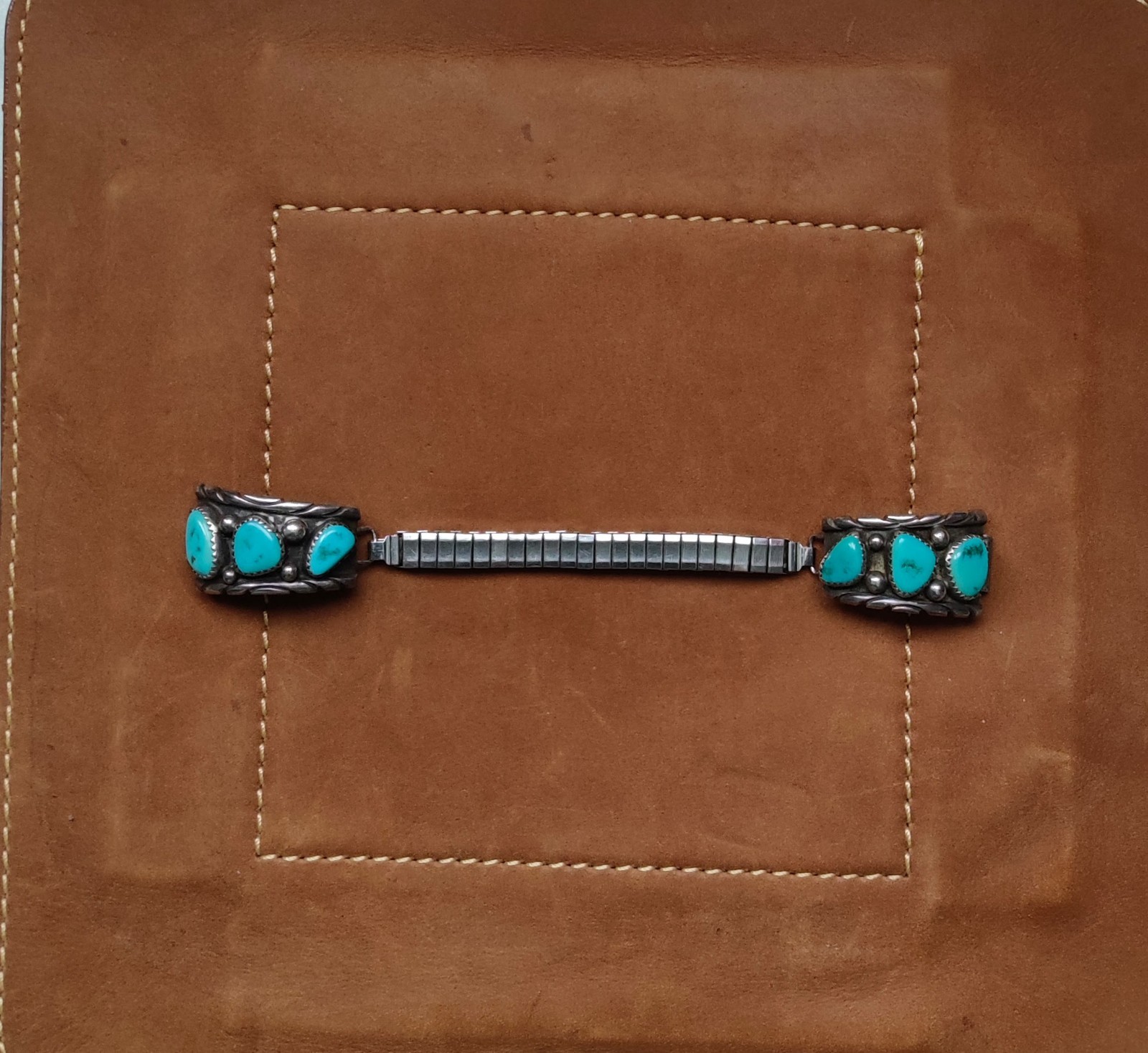 Vintage Tommy Moore Navajo Sterling Silver & Turquoise Stones Watch Band 