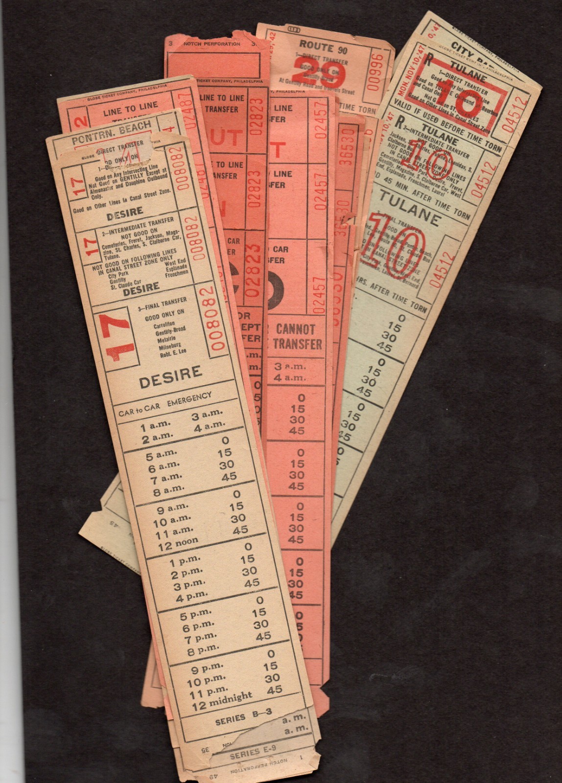 12 Vintage 1947 Desire Streetcar Line Ticket New Orleans Louisiana + 11 others