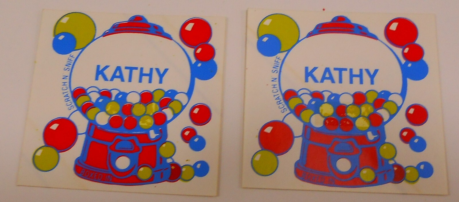 2 Vintage 1980s Scratch N Sniff Stickers KATHY Gumball Machine 2\