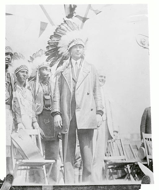 Boy Scout Old Photo - transatlantic flyer as he appeared with his Indian headdre