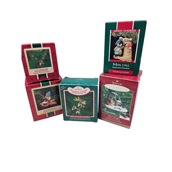 Lot of 5 Vintage Hallmark Keepsake Ornaments 1986-90s Reindeer Champs Mail Call