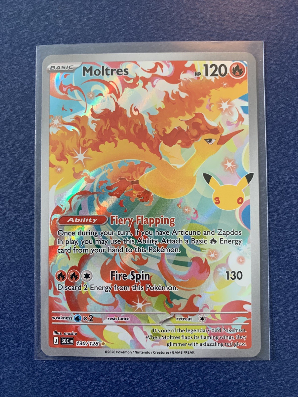 Pokémon TCG 30th Anniversary Moltres 130/128 Illustration Rare
