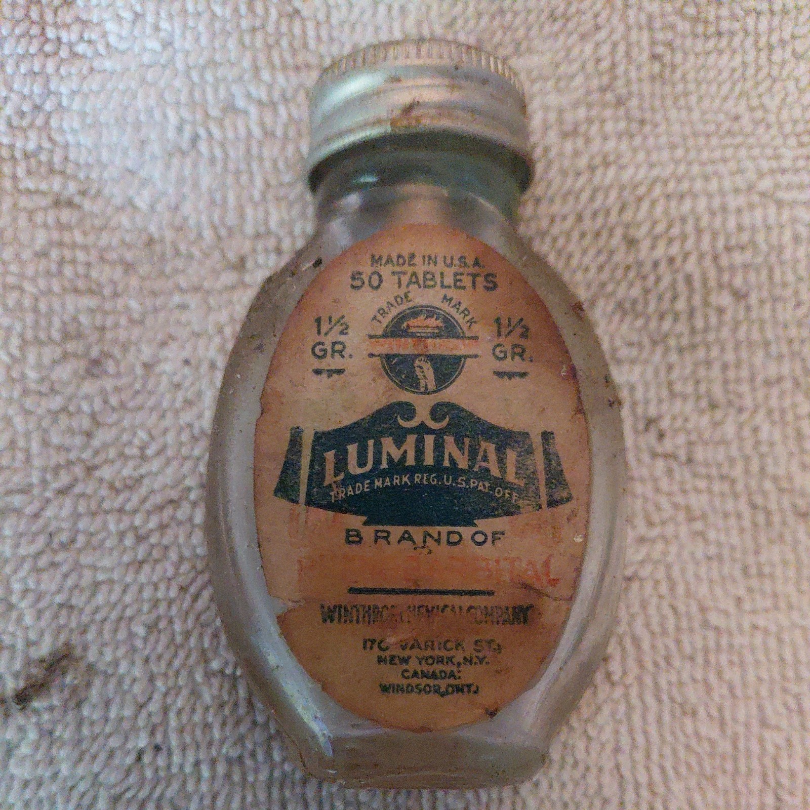 Vintage Luminal Phenobarbital Tablet Pill Oval Bottle Vintage Luminal Phenobarbital Tablet Pill Oval Bottle