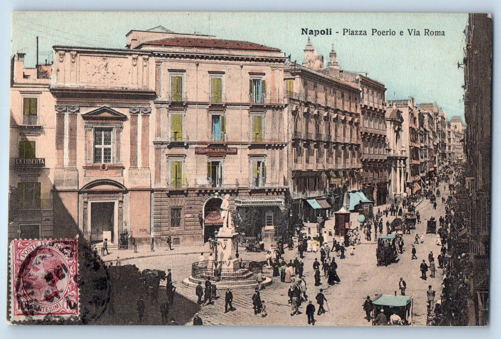 Naples Campania Italy Postcard Poerio Square and Rome Street c1910 Posted
