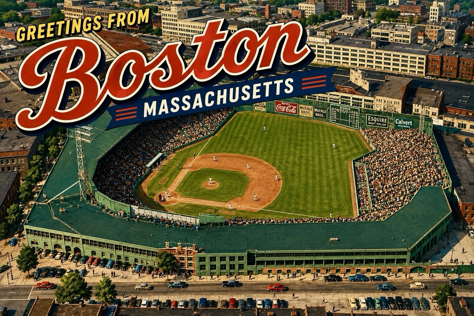 Greetings From Boston Massachusetts Fenway Park - MODERN Vintage Postcard C158