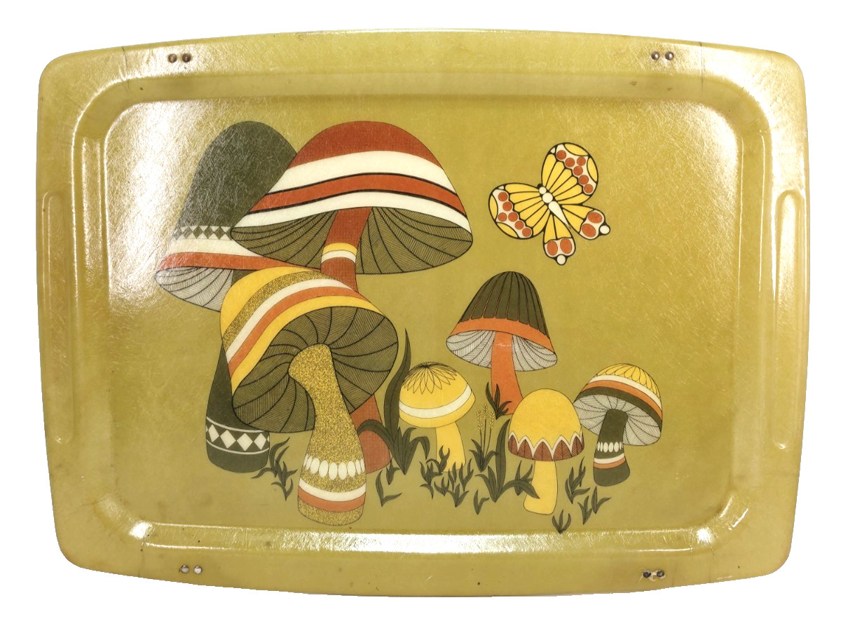 Vintage 1970s Fiberglass TV Tray Only ( NO LEGS) Mushroom Olive Green