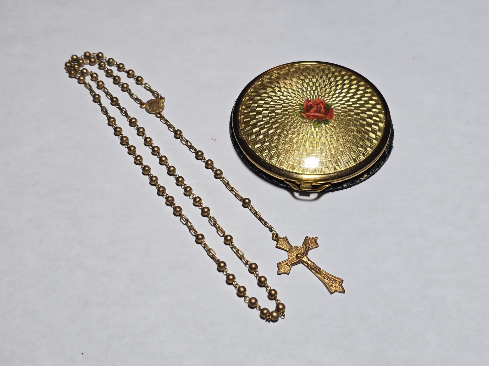 Antique Vintage WW2 Military Pull Chain Rosary Religious Crucifix Catholic Brass