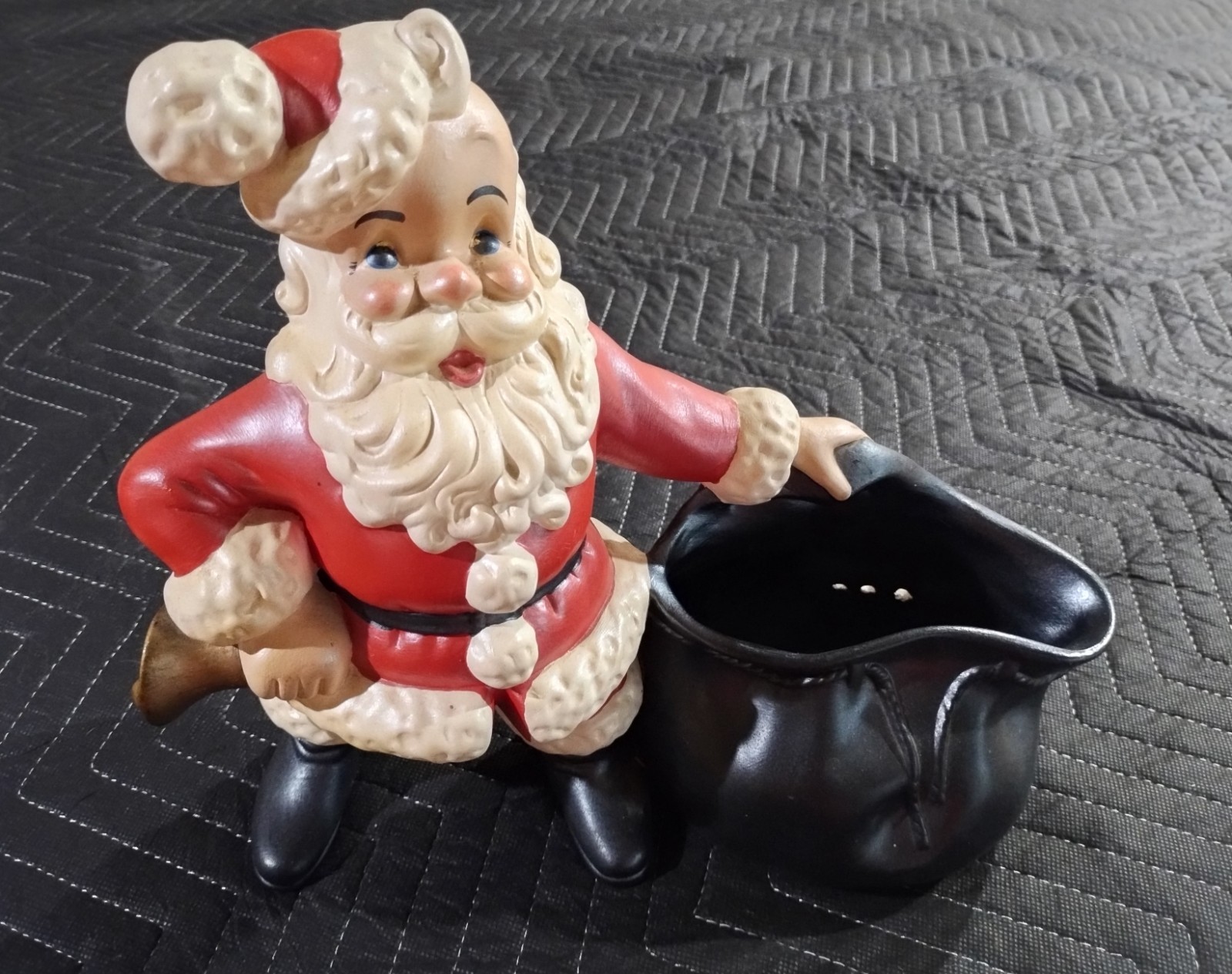 Vintage Atlantic Mold Ceramic Santa Claus W/Bell And Toy Bag for letters 12”