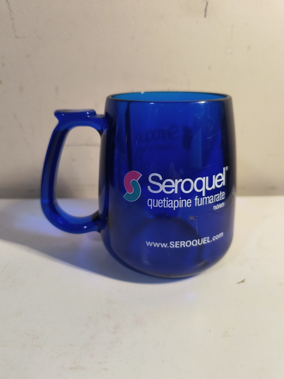 Seroquel Pharmaceutical Drug Sales Rep Cobalt Blue Heavy Acrylic Mug Promo Seroquel Pharmaceutical Drug Sales Rep Cobalt Blue Heavy Acrylic Mug Promo