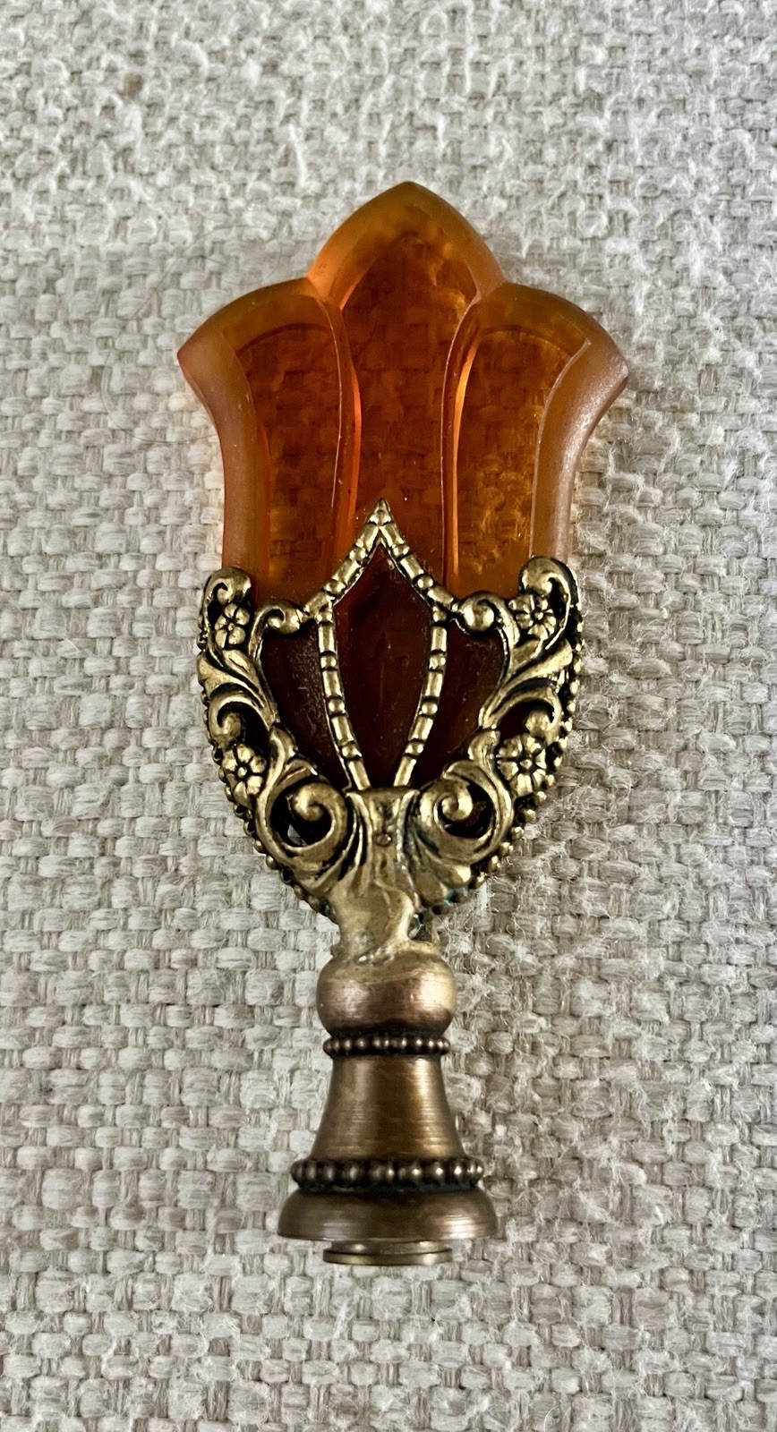 Antique Art Deco Czech Amber Glass Lamp Finial Rindsberger Chicago Signed RMC