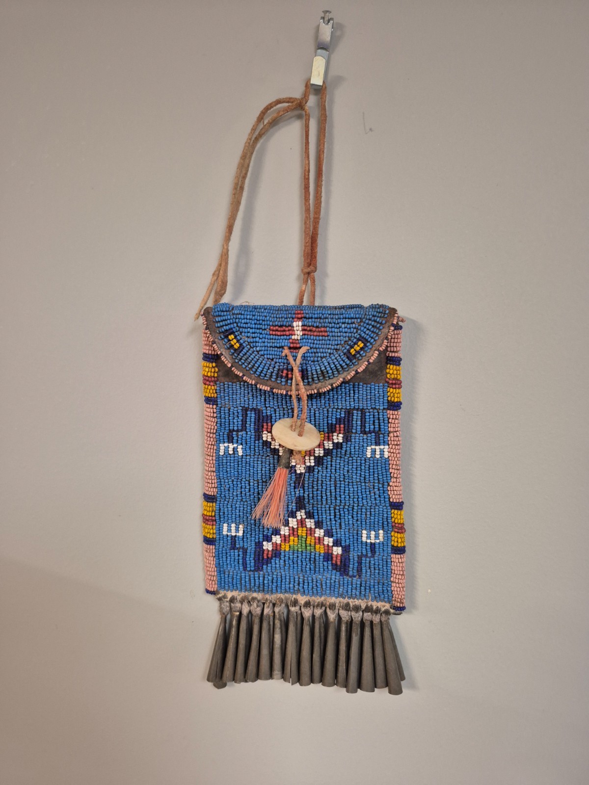 Blue Beaded Strike-A-Light Bag with Tin Cones Blue Beaded Strike-A-Light Bag with Tin Cones