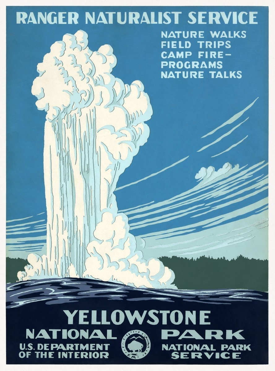 Vintage Yellowstone National Park Wyoming Travel Art Poster Print Vintage Yellowstone National Park Wyoming Travel Art Poster Print