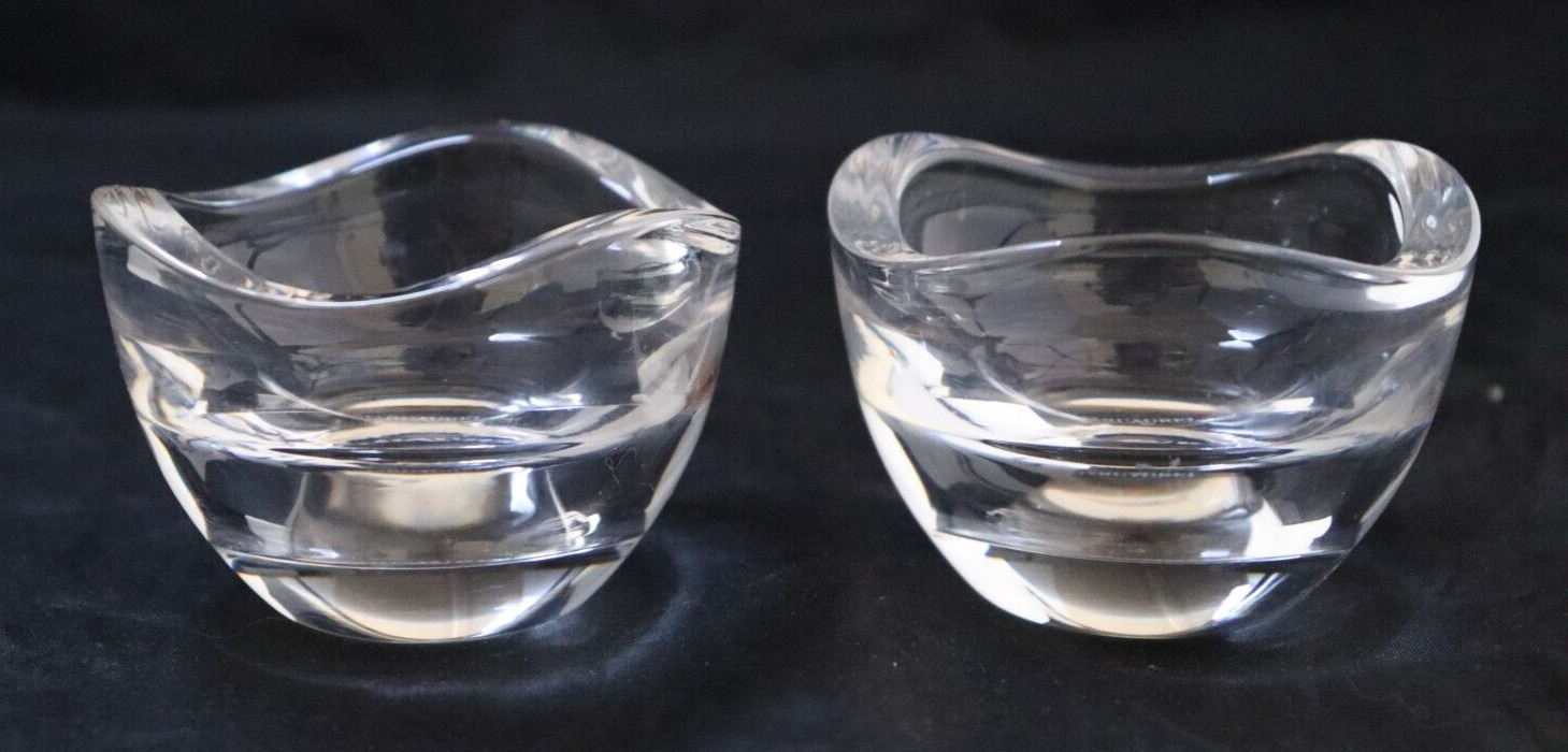 Pair of Crystal Bowls by Designer Marc Aurel. Wavy-Edge Decorative Bowls