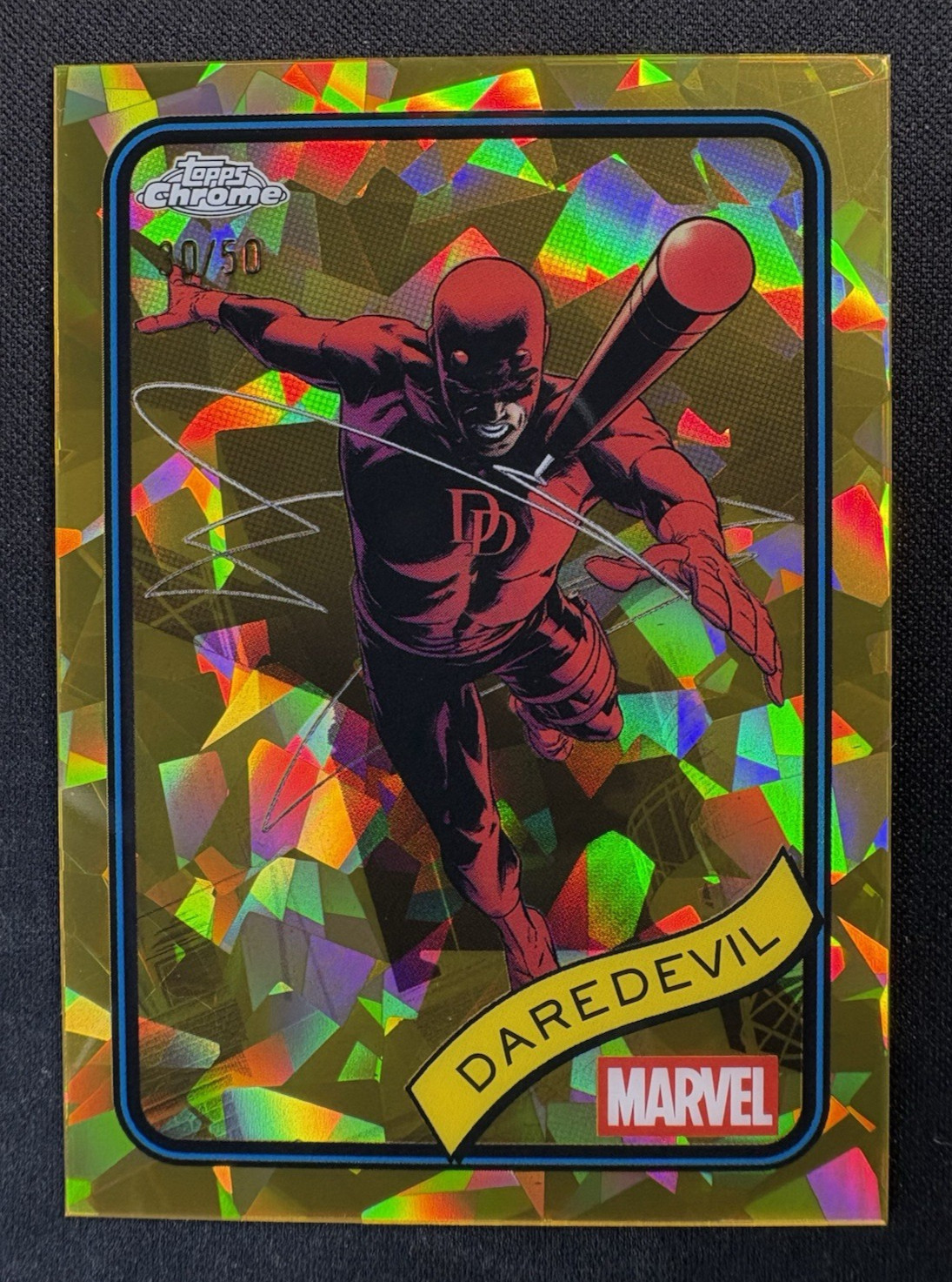 2025 Topps Chrome Marvel #97 Daredevil Doom Spider Gambit Iron GOLD SAPPHIRE /50 2025 Topps Chrome Marvel #97 Daredevil Doom Spider Gambit Iron GOLD SAPPHIRE /50