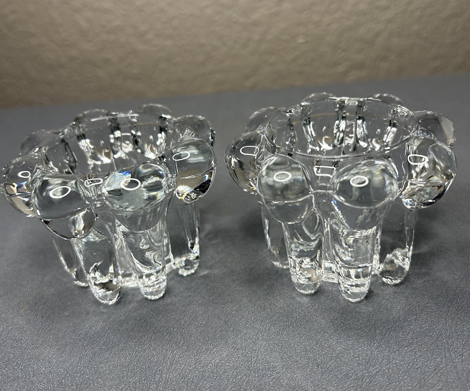 Set of 2 Vintage KIG Indonesia Beaded Clear Glass Candle Holders