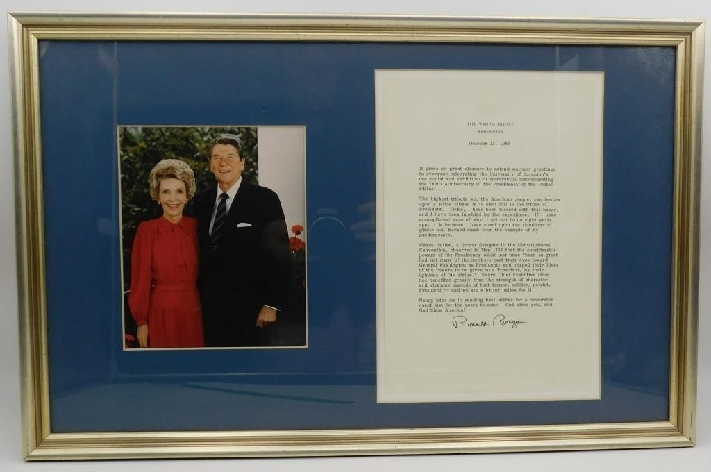 Ronald Reagan Signed 1988 White House Letter University Scranton Framed RARE
