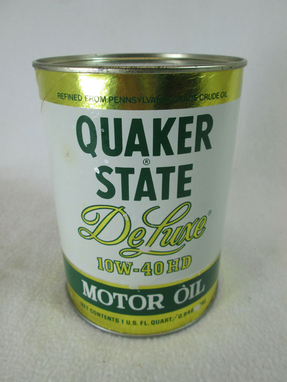 Vintage 1981 Quaker State Deluxe 10W 40HD empty 1 qt. motor oil can