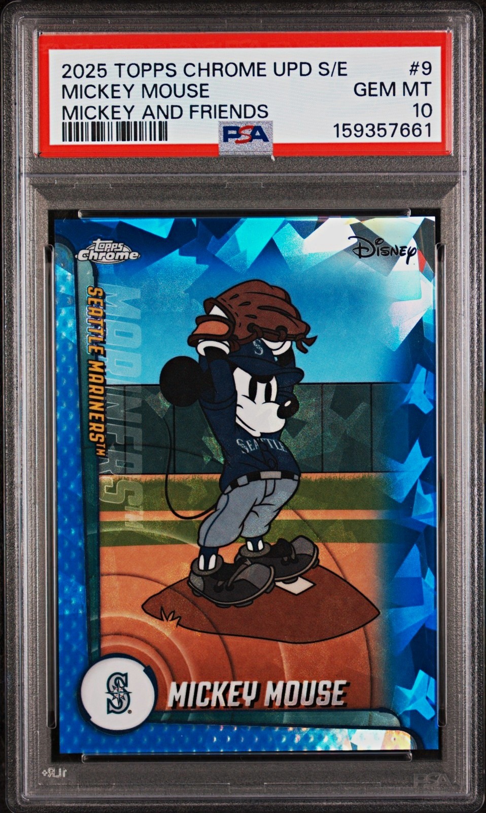 2025 Topps Chrome Update Sapphire Disney Mickey Mouse Seattle Mariners PSA 10