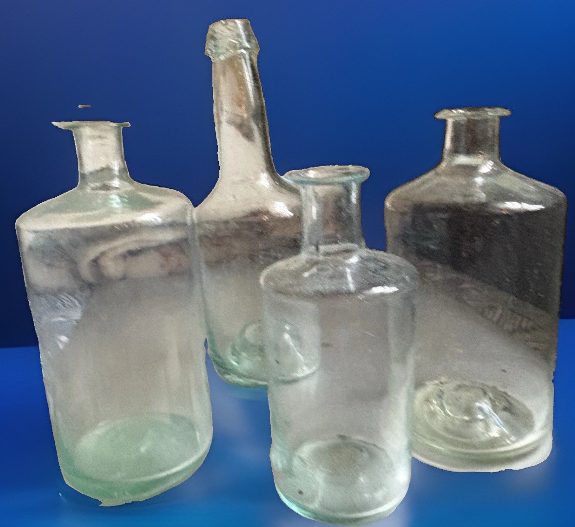 Aqua Glass Utility Bottles, perfect flared lips all mint condition one tapered