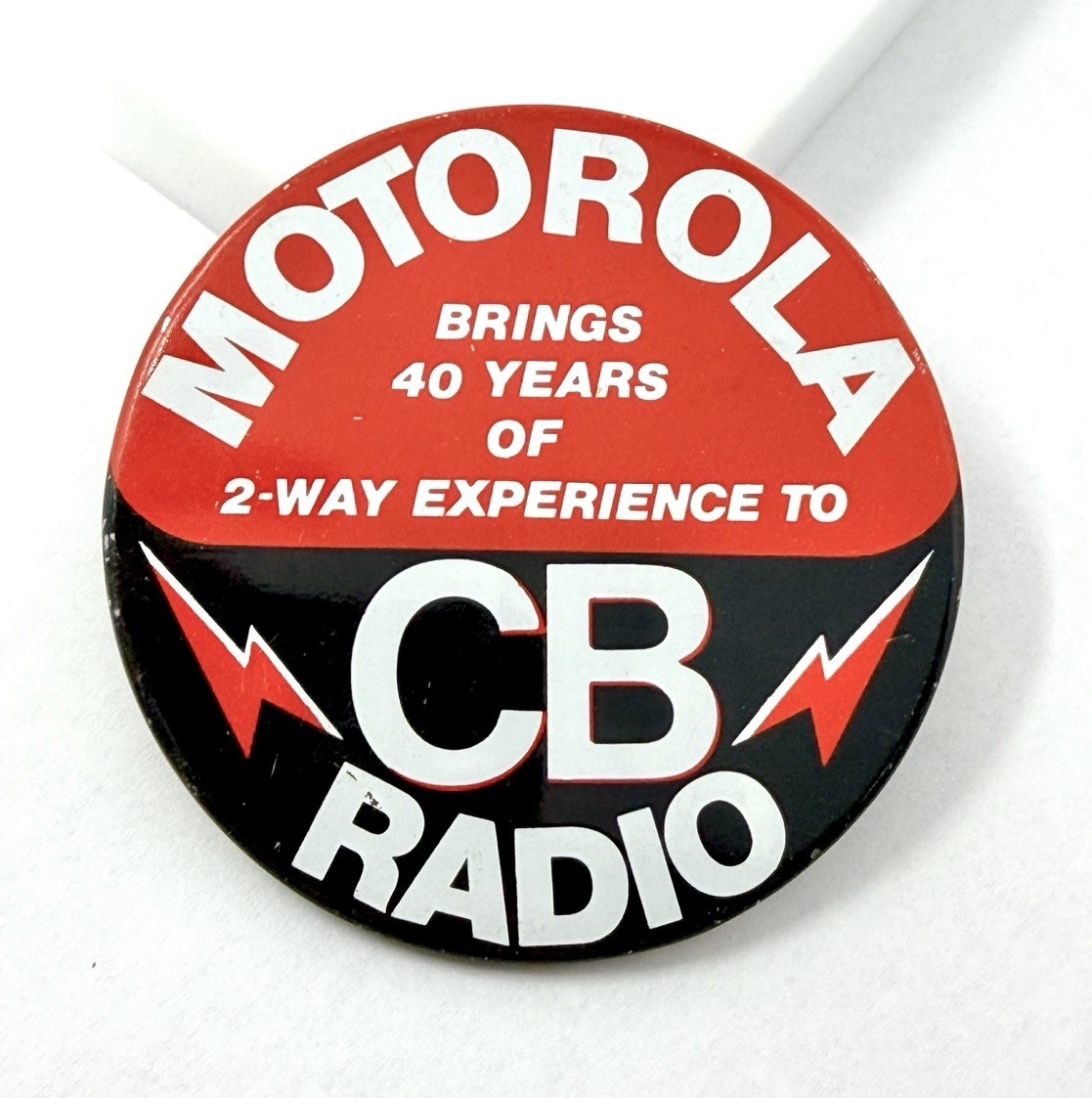 Vintage CB Radio Advertising Pin MOTOROLA Pinback Button 3” 2-Way Promo Vintage CB Radio Advertising Pin MOTOROLA Pinback Button 3” 2-Way Promo