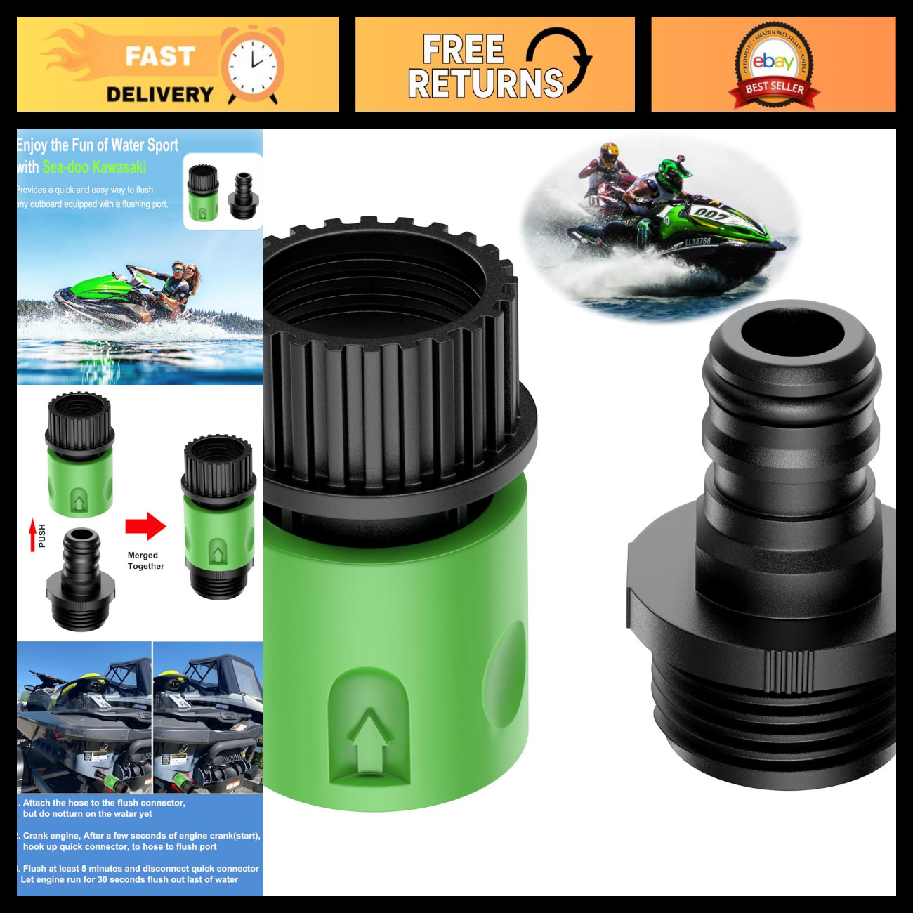 Quick Connect Flush Kit for 4-Stroke PWC, Sea-Doo, Yamaha, Honda, Kawasaki Quick Connect Flush Kit for 4-Stroke PWC, Sea-Doo, Yamaha, Honda, Kawasaki