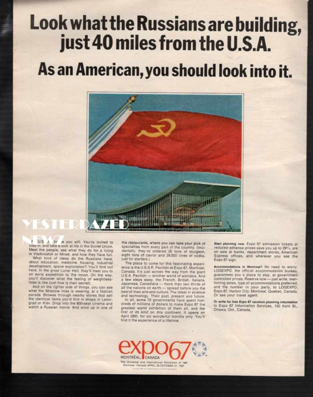 1967 Print Ad for Expo 67 in Montreal, Canada 1967 Print Ad for Expo 67 in Montreal, Canada