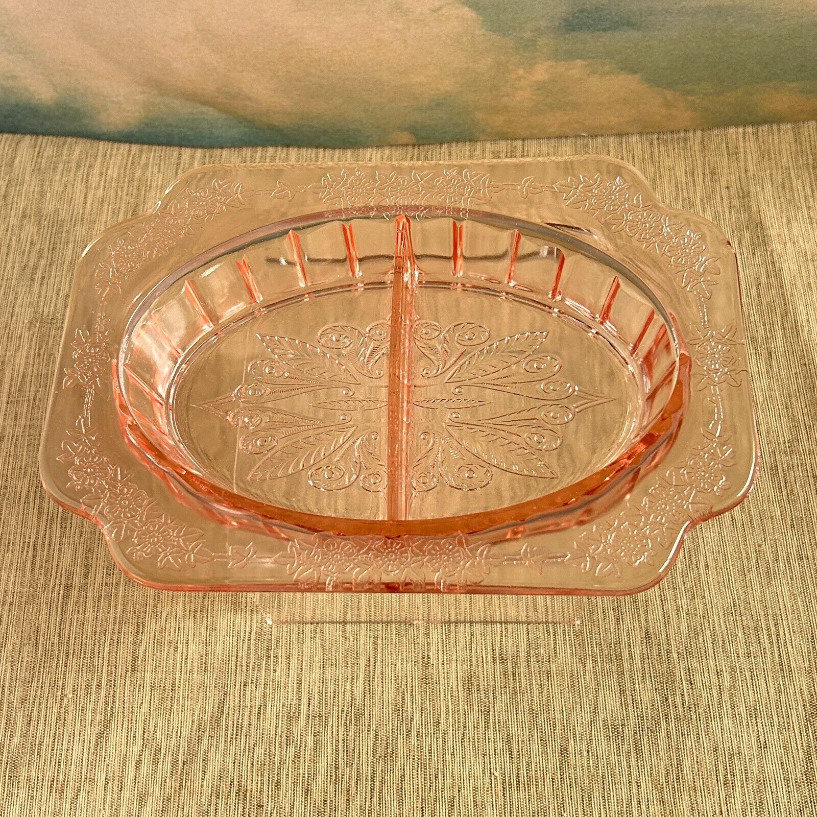 Vintage Jeanette Glass Adam Pink Relish Dish Divided Plate