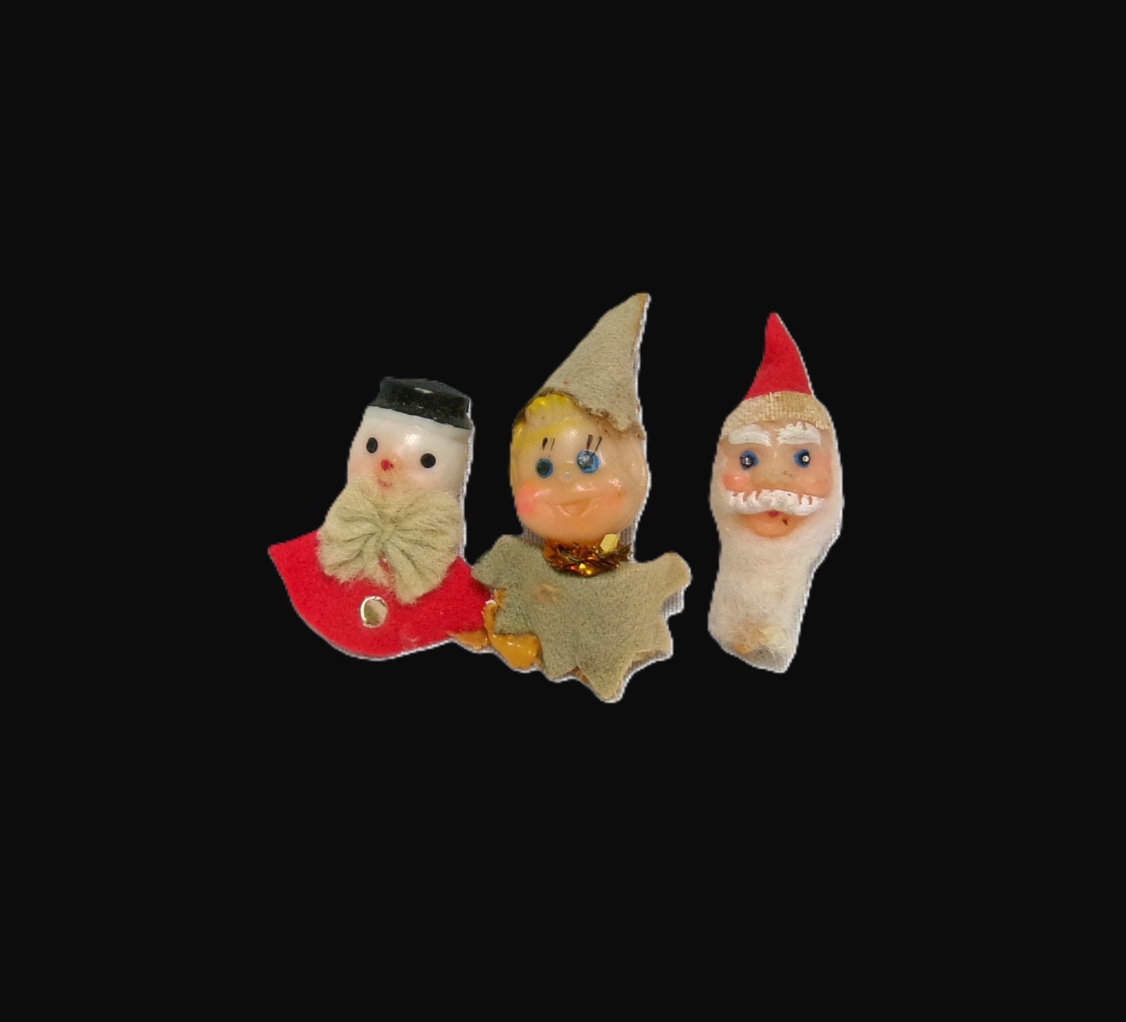 Lot/3- MCM Vintage Adorable Miniature Celluloid Christmas Head Ornaments, Crafts
