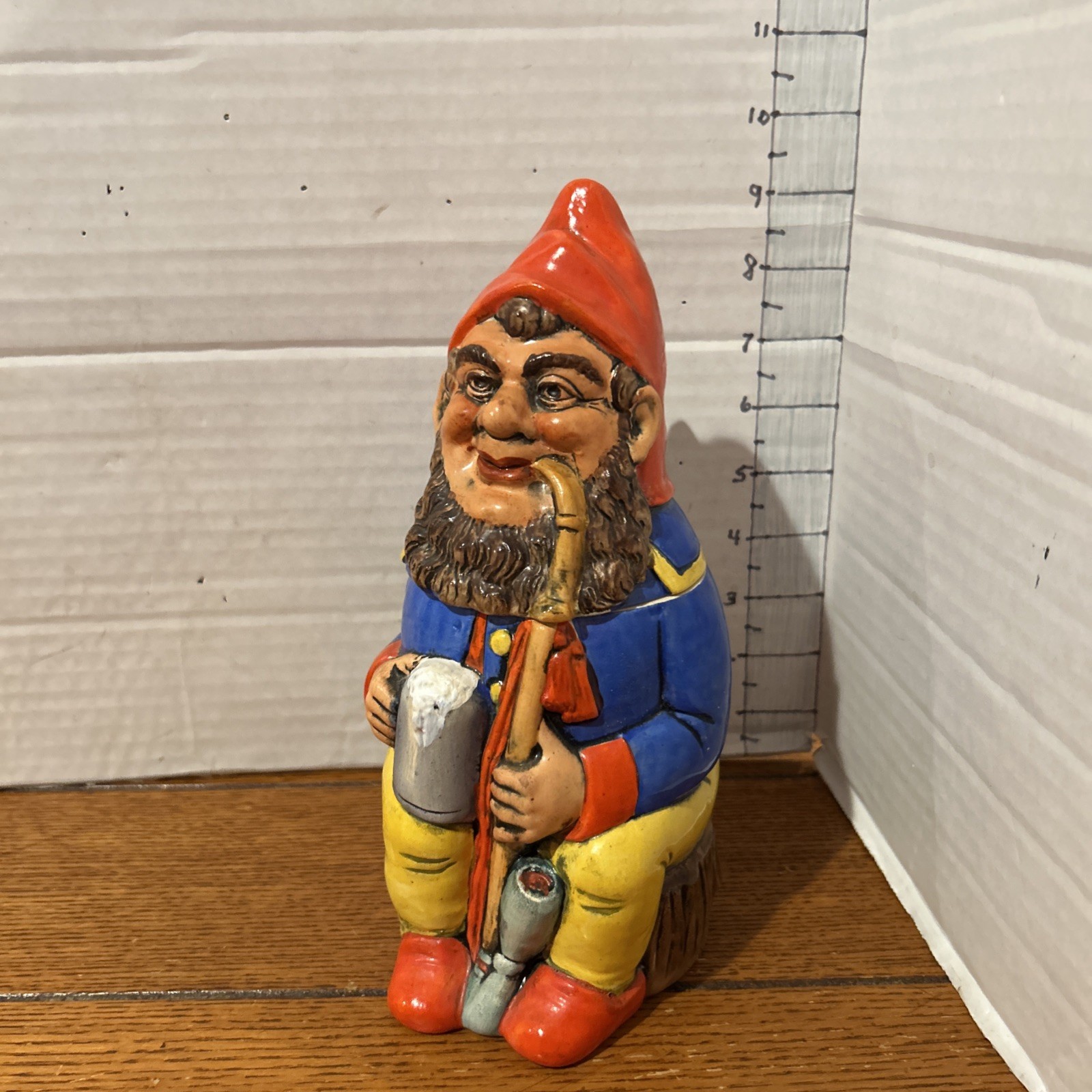 Rosskopf & Gerz Gnome Smoking Pipe .5 L Ceramic Antique Beer Stein West Germany