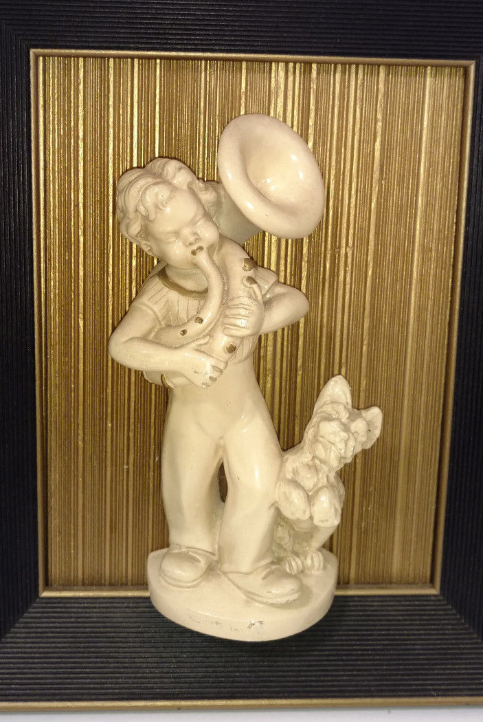 VINTAGE 3D ART DECO TUBA BOY WITH DOG VINTAGE 3D ART DECO TUBA BOY WITH DOG