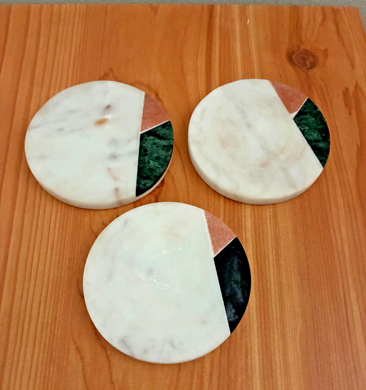 MCM Abstract Vintage Style Marble with Marble Inlay Coasters Set of 3