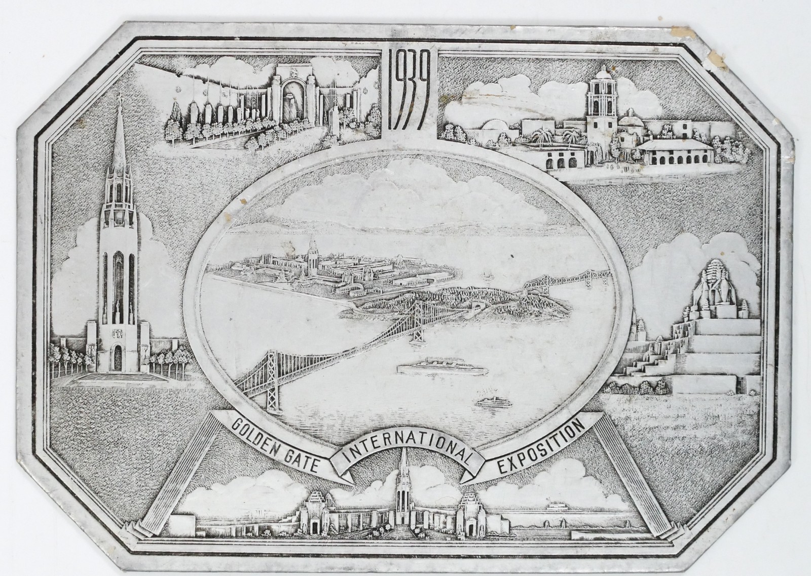 1939 Golden Gate Expo San Francisco World\'s Fair Aerial Panorama Souvenir Plaque
