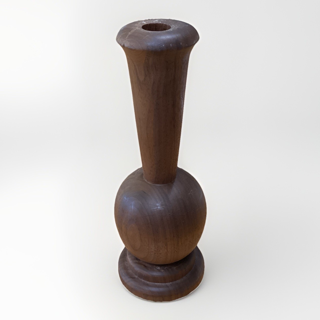 Vintage Mid-Century Modern Hand-Turned Wood Art Decor Vase Candlestick Holder
