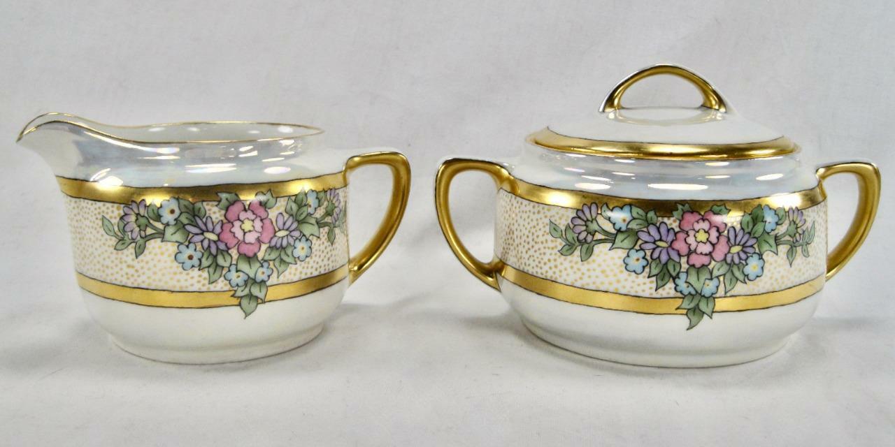 KPM Silesia Sugar Bowl & Creamer Set B M Brey Vintage Flowers Gold Germany (O2) KPM Silesia Sugar Bowl & Creamer Set B M Brey Vintage Flowers Gold Germany (O2)