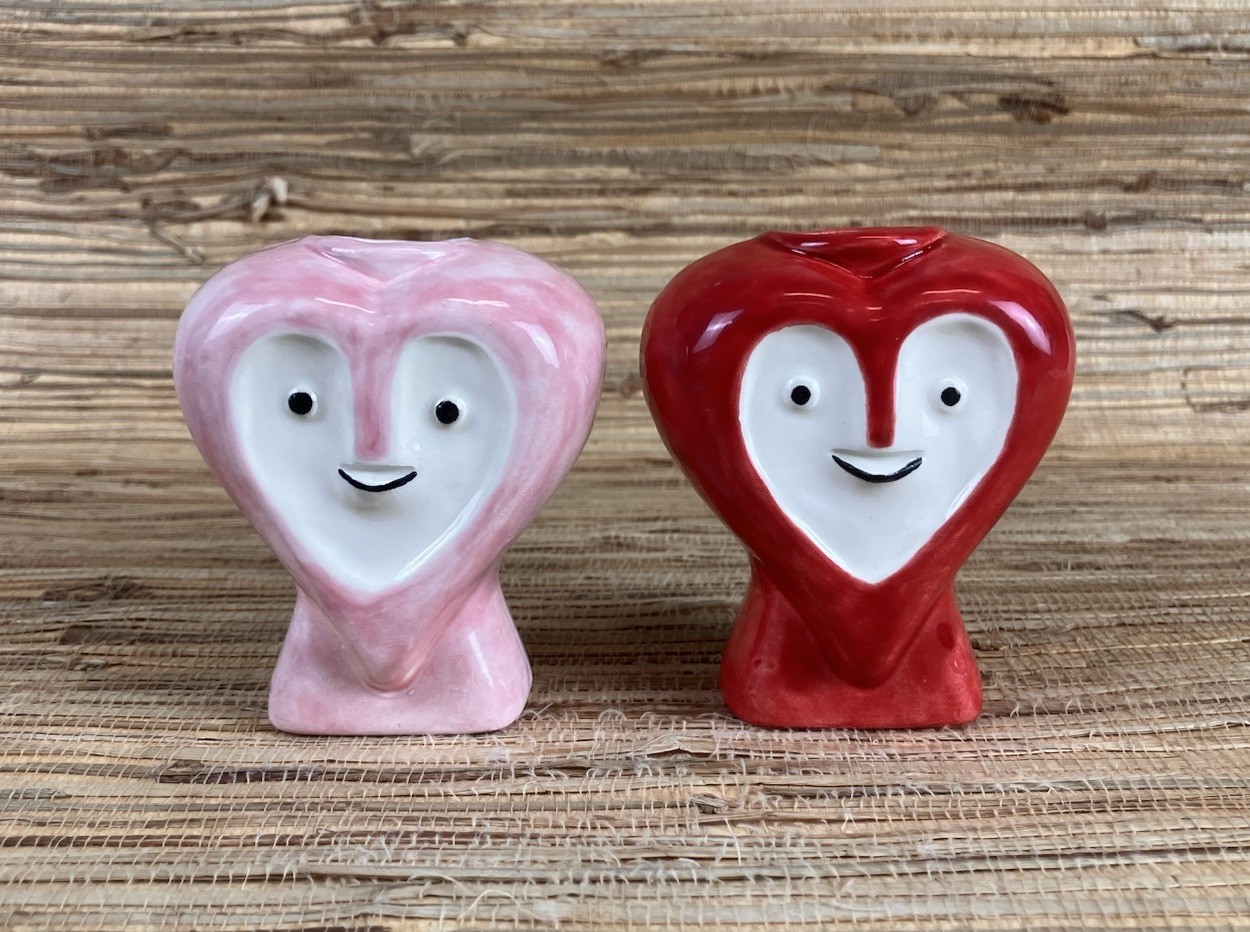 Eric October Tiki Bob Hearts Mini Tiki Mugs Set of 2 Handmade Red & Pink 3.5\