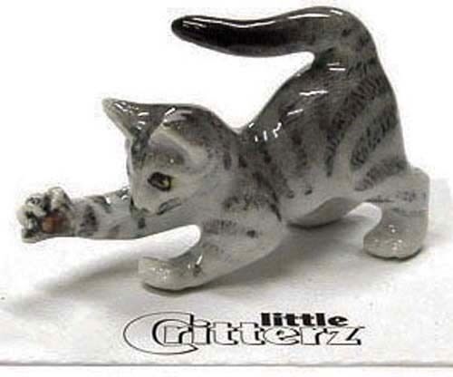 ➸ LITTLE CRITTERZ Cat Miniature Figurine Grey Tiger Cat Kitten Lily